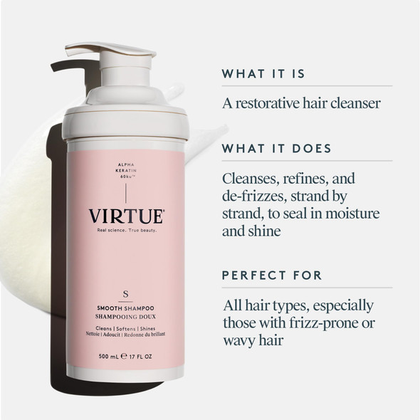 VIRTUE Smooth Sulfate Free Shampoo for Frizz Control for Curly Hair Safe for All Hair Types Color Safe- 17 Fl Oz