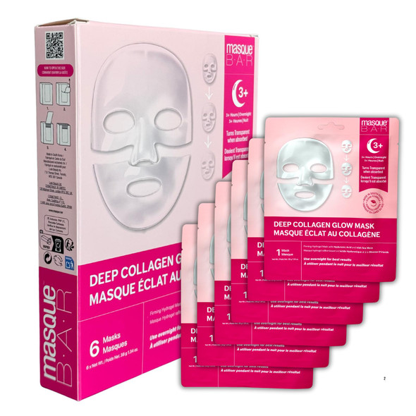 Masque BAR Deep Hydrating Overnight Face Mask for glass glow skin Glow Mask Real Collagen Face Mask with Hyaluronic Acid Viral Korean Skincare Trend Korean face mask Collagen jelly gel mask 6 ea