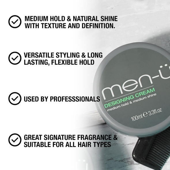 men-ü Designing Cream 100ml - Medium Hold & Medium Shine - Great signature fragrance