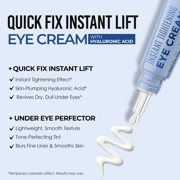 Quick Fix Hyaluronic Acid Instant Eye Tightener – Hydrating & Firming Under Eye Cream For Wrinkles & Puffiness – Dermatologist Tested Anti-Aging Korean Skin Care – Vegan Clean Beauty – .67 Fl Oz