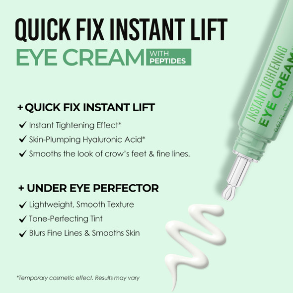 Quick Fix Peptides Instant Eye Tightener – Firms & Smooths – Hydrating Under Eye Cream for Dark Circles – Dermatologist Tested Anti-Aging Korean Skin Care – Cruelty-Free Clean Beauty – .67 Fl Oz