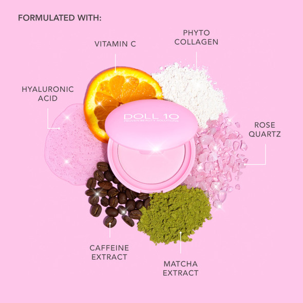 Doll 10 - Pink Power Pressed Setting Powder with Brush & Sponge – Brightening Compact Powder – Talc Free Blurring Powder for Face – Vegan Clean Beauty – Soft Matte Finish – 4 Month Supply