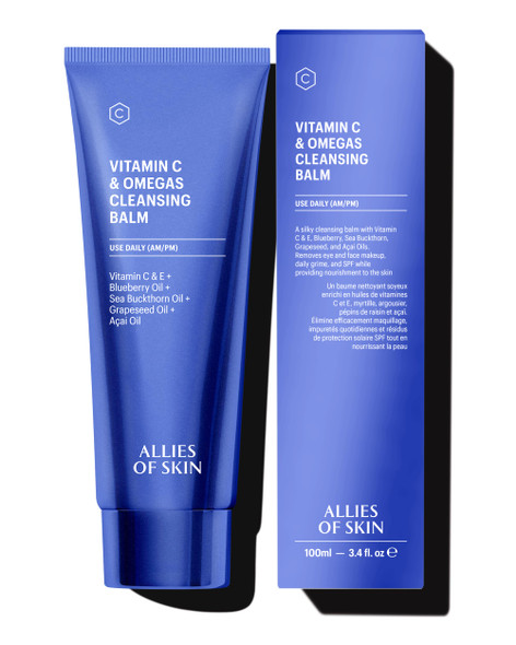 Allies of Skin Vitamin C & Omegas Cleansing Balm | Daily Makeup Remover to Dissolve Waterproof Mascara and SPF | Ophthalmologically Tested for Sensitive Eyes & Skin (3.4 Fl oz)