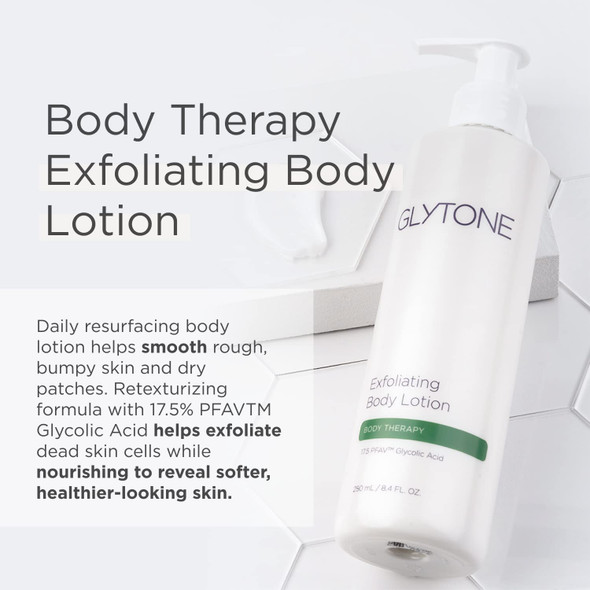 Glytone Exfoliating Body Lotion for Dry Ski 17.5% PFAV Glycolic Acid Moisturizing Lotion Reduce Keratosis Pilaris Bump Fragrance Free Body Exfoliant Revitalizing skin moisturizer 8.4 Fl.Oz