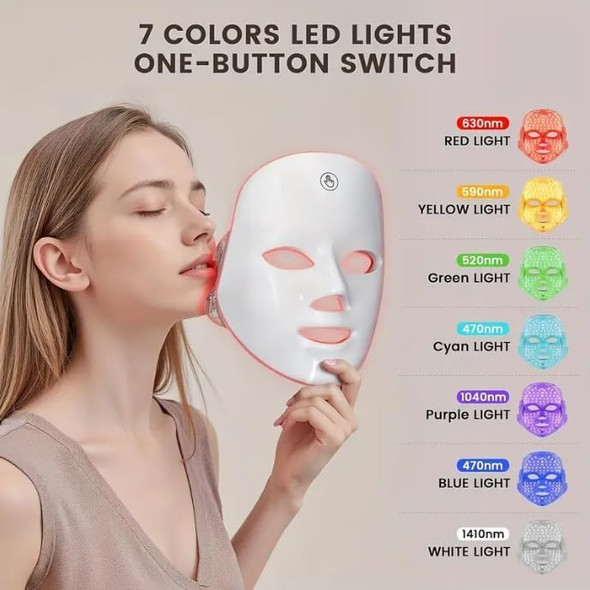 LITTLE CLASSIC USB Rechargeable 7-Colour LED Lightweight Therapy Mask Infared Light Repair Anti-Wrinkle Acne Removal Skin Rejuvenation Blemish Repair Auto Mode Wireless Design- (BOX SET)