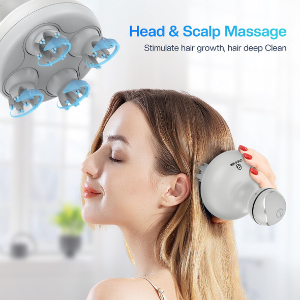 COMFIER Electric Scalp Head Massager with 4 Soft Silicone Massage Heads, Portable Hair Massager for Hair Growth, Relieve Stress, Head Scratcher for Deep Relaxation, Dog Cat Massager, Gray