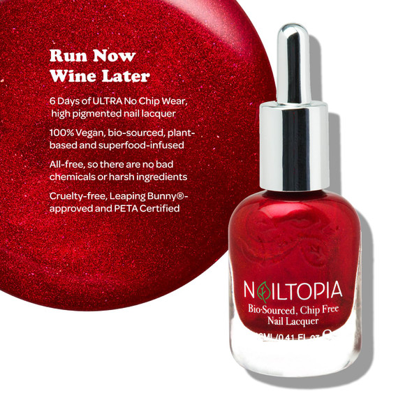 Nailtopia - Plant-Based Chip Free Nail Lacquer - Non Toxic Bio-Sourced Long-Lasting Strengthening Polish - Run Now Wine Later (Wine Red) - 0.41oz