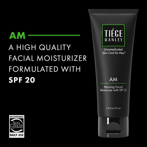 Tiege Hanley Mens Face Moisturizer Morning Facial Moisturizer with SPF 20 - Men's Face & Skin Care Cream for Long-Lasting Hydration - Promotes Even Skin Tone Safe for Sensitive Skin (2.5 Fl Oz) (AM)