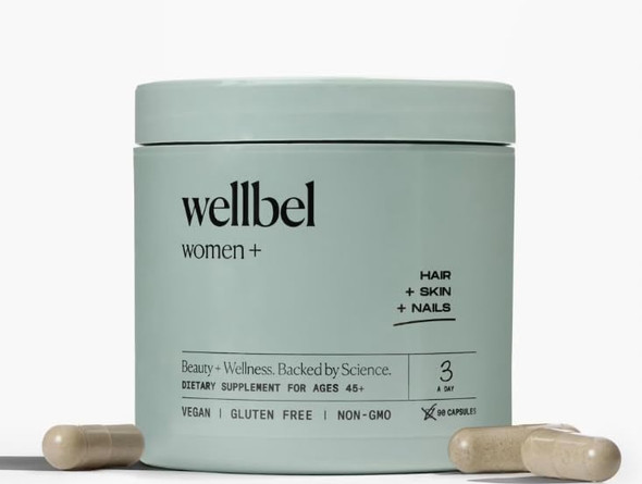 WELLBEL Women + Clean Supplement for Hair Skin and Nails Vegan Gluten Free Non GMO 90 Count