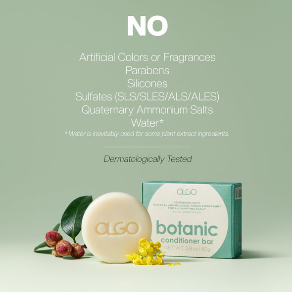 KSBC OLGO Botanic Conditioner Bar 2.8oz - Vegan Sulfate-Free Silicone-Free | Sustainable | Nourishing Argan Jojoba Shea Butter & Bergamot for Shiny Healthy Hair