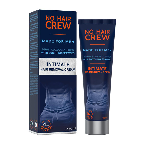 NO HAIR CREW Intimate Hair Removal Cream for Men – Extra Gentle Fast & Painless Depilation for Groin Scrotum, Buttocks & Pubic Area – 100 ml