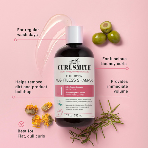 CURLSMITH Full Body Weightless Shampoo - A Volumizing Shampoo for Curls Removes Build-up and Cleanses For All Curl Types Vegan & Cruelty Free (12 oz)