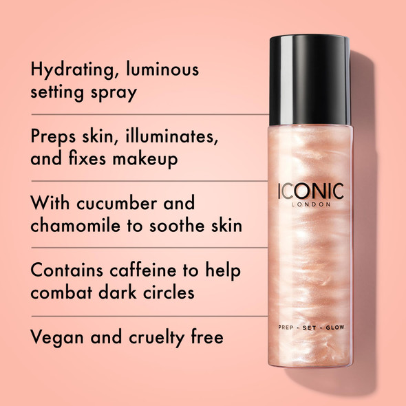 ICONIC LONDON Prep-Set-Glow | Hydrating + Setting + Glowing Spray 3-in-1 Formula for a Dewy Radiant Finish
