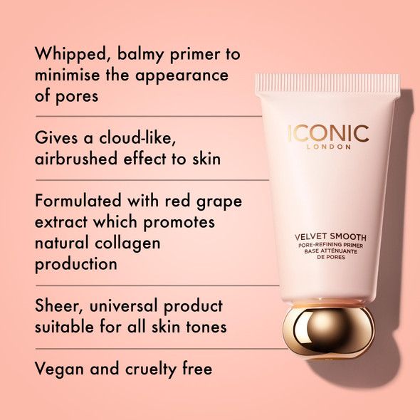 ICONIC LONDON Velvet Smooth Pore-Refining Primer | Whipped Balmy Primer Diffuses Pores Cruelty-Free Vegan Makeup 1.01 Fl oz