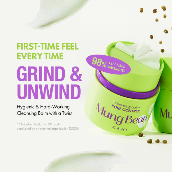 KAHI Cleansing Balm Pore Control Mung Bean - Nourishing & Hydrating Facial Cleanser Makeup Remover Balm with AHA BHA (Salicylic Acid) PHA and LHA - Gentle Exfoliating Korean Skincare 1.69 oz