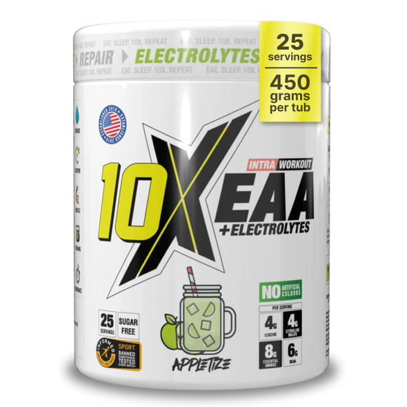10X Athletic EAA Essential Amino Acids - Appletize Muscle Recovery & Hydration 450g Vegan - 25 Servings