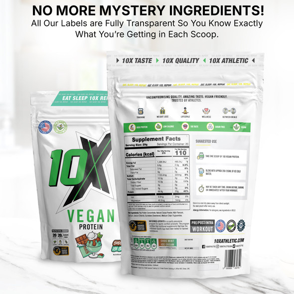 10X Athletic 10X VEGAN PROTEIN -  Choco Mint Ice Cream - 20 Servings