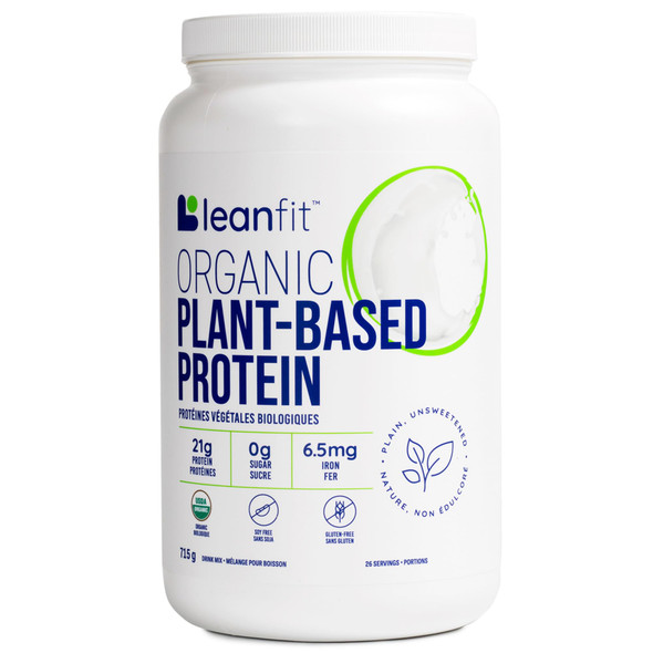 LEANFIT ORGANIC PLANT-BASED PROTEIN Plain Unsweetened - Vegan Soy Free Gluten Free Dairy Free Sugar Free - 21g Protein 26 Servings 715g Tub