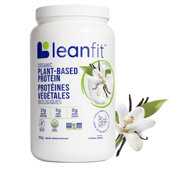 LEANFIT ORGANIC PLANT-BASED PROTEIN Natural Vanilla - Vegan Soy Free Gluten Free Dairy Free Sugar Free - 21g Protein 21 Servings 715g Tub