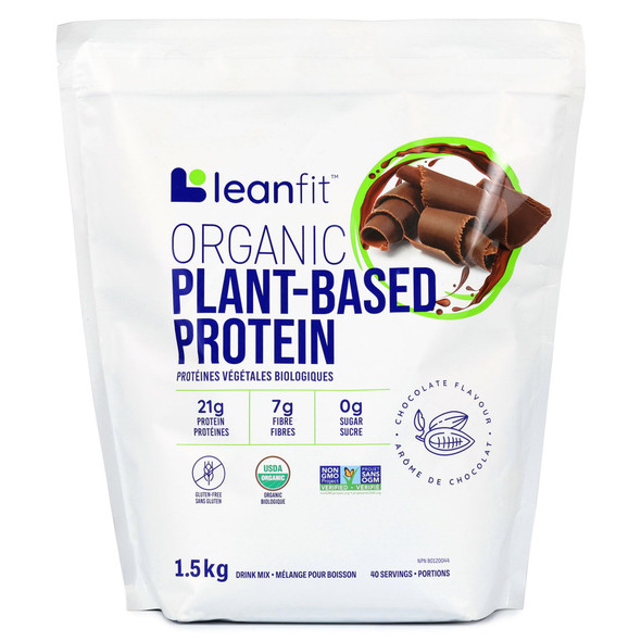 LEANFIT ORGANIC PLANT-BASED PROTEIN Natural Chocolate - Vegan Soy Free Gluten Free Dairy Free Sugar Free - 21g Protein 40 Servings 1.5kg Bag