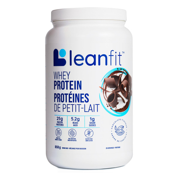LEANFIT WHEY PROTEIN Natural Chocolate – 100% Whey Protein Powder 25g Protein Per Serving – Grass-Fed Gluten-Free BCAAs Amino Acid - 26 Servings 858g Tub