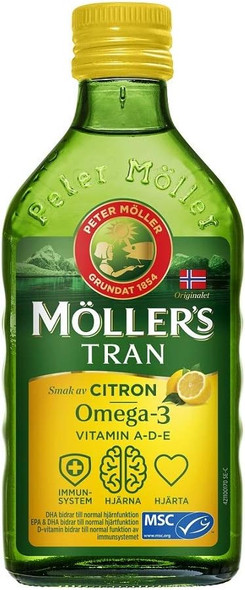 Möllers Tran Cod Liver Oil 250 ml/ 8.45 fl oz  Citron Flavor  Omega-3  Fish Liver Oil
