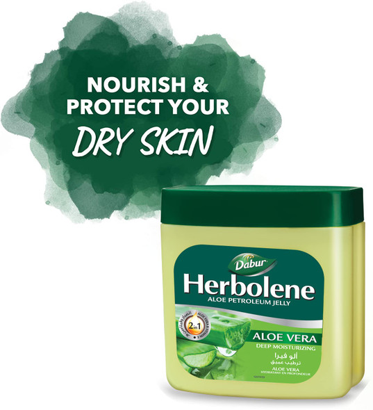 Dabur Herbolene Aloe Petroleum Jelly 225 ml Enriched with Aloe Vera and Vitamin E For Dry and Rough Skin