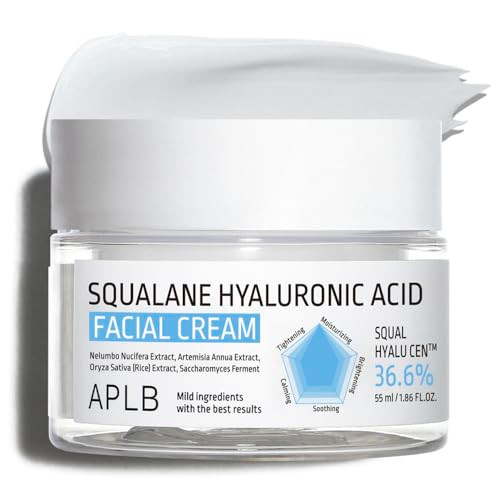 APLB Squalane Hyaluronic Acid Facial Cream  SQUAL HYALU CEN 36.6% 1.86 FL.OZ/Korean Skincare Deep hydration Moisturizer Dry skin Wrinkle Care Revitalize for gentle and improve skin texture