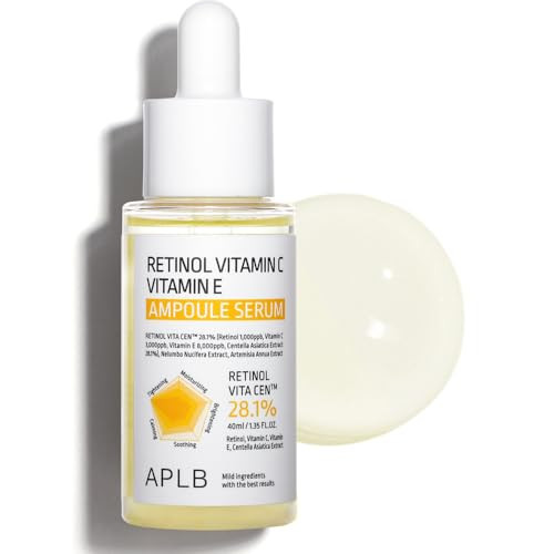 APLB Retinol Vitamin C Vitamin E Ampoule Serum  RETINOL VITA CEN 28.1% 1.35 FL.OZ/Korean Skincare Long lasting moisturizing Revitalize for gentle and improve skin texture