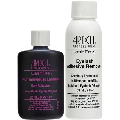 Ardell LashTite Dark Adhesive for Individual - 0.75 fl oz and Lash Eyelash Adhesive Remover Bundle - 2 fl oz 2-in-1 Lash Glue and Remover 1-Pack