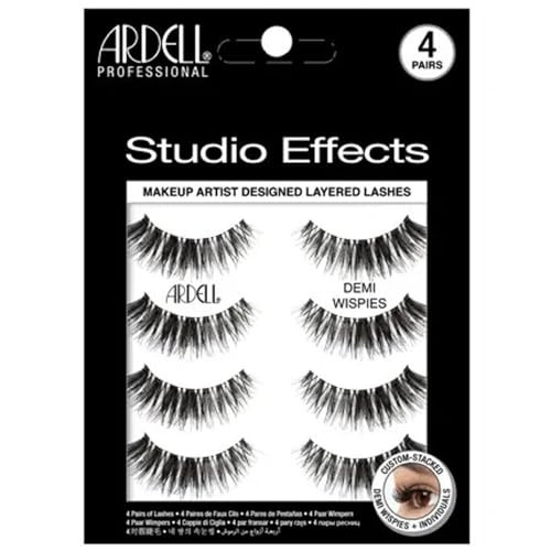 Ardell Studio Effects Demi Wispies False Eyelashes Custom Layered Wispy Lashes for Natural Volume and Length 4 Pack