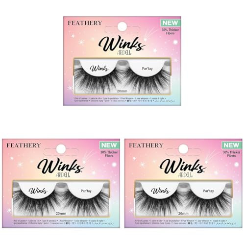 Ardell Winks Par'tay Lashes Full Volume 20mm Ultra-Long False Eyelashes Feathered and Fluttery Black Band 1 Pair