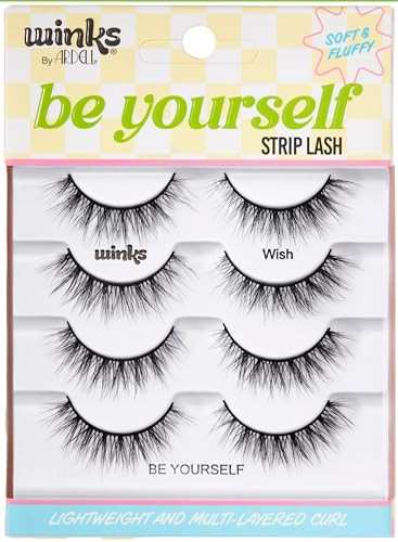 Ardell Winks Be Yourself Lashes - Wish Style Black Strip Lashes for Dramatic Doll Eye Effect Full Volume Natural Look False Eyelashes 4-Pack