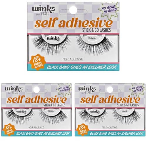 Ardell Winks Self Adhesive Eyelashes – Jewel Style Press on Lashes No Glue Needed Stick On Lashes with Black Band Eyeliner Effect for Eyelashes Natural Look 1 Pair