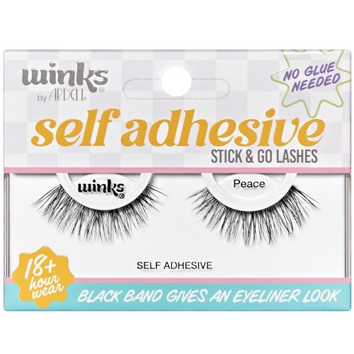 Ardell Winks Self Adhesive Eyelashes – Jewel Style Press on Lashes No Glue Needed Stick On Lashes with Black Band Eyeliner Effect for Eyelashes Natural Look 1 Pair