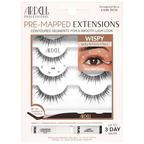 Ardell Pre-Mapped Eyelash Extensions Kit - False Lashes Cat Eye Reusable Segmented Lash Strips Long-Lasting with Lash Glue and Remover 4-pack