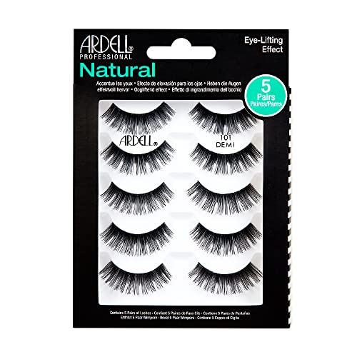 Ardell Natural False Eyelashes 101 Demi Black - Soft & Lightweight Eye-Lifting Effect Reusable Strip Lashes for Everyday Wear 6 Pairs
