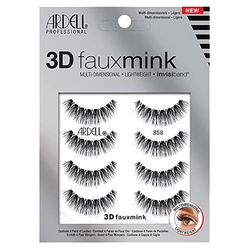 Ardell 3D Faux Mink Lashes 858 - Lightweight False Eyelashes with Invisiband Reusable Strip Lashes 4 Pairs