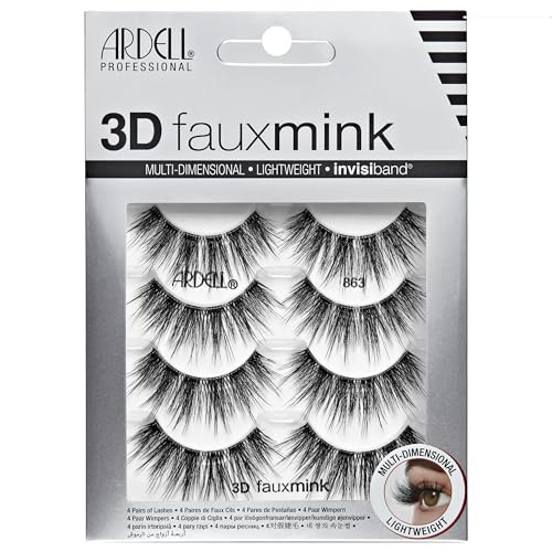 Ardell 3D Faux Mink Lashes 858 - Lightweight False Eyelashes with Invisiband Reusable Strip Lashes 4 Pairs