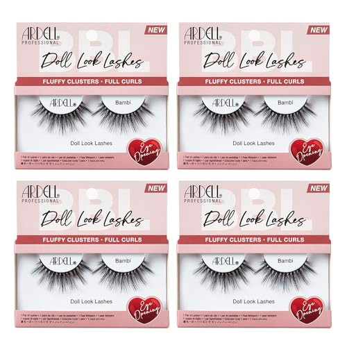 Ardell Doll Look Lashes Bambi – Fluffy Cluster Natural Look False Eyelashes Full Curls for Big Eye Effect Lightweight Reusable Wispy Lashes Strips 4 Pack