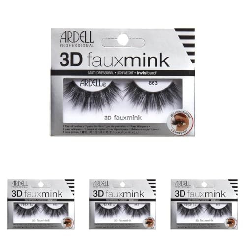 Ardell 3D Faux Mink Lashes 863 – Multi-Dimensional Lashes Natural Look Wispy Finish with Invisiband 1 Pair