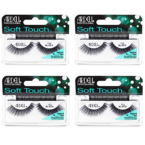 Ardell False Eyelashes Soft Touch 150 - Black Lightweight Tapered Tips for Natural Look Strip Lashes for Everyday Wear 4 Pack
