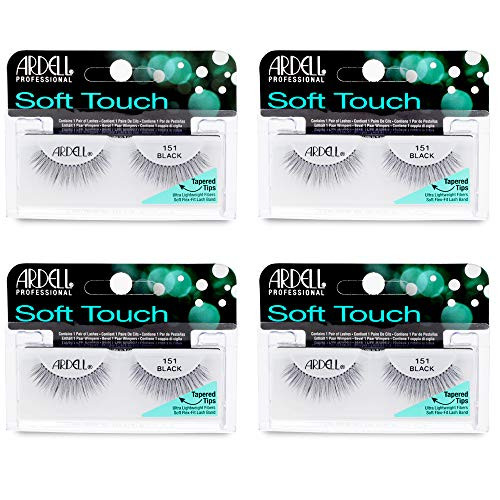 Ardell False Eyelashes Soft Touch 150 - Black Lightweight Tapered Tips for Natural Look Strip Lashes for Everyday Wear 4 Pack