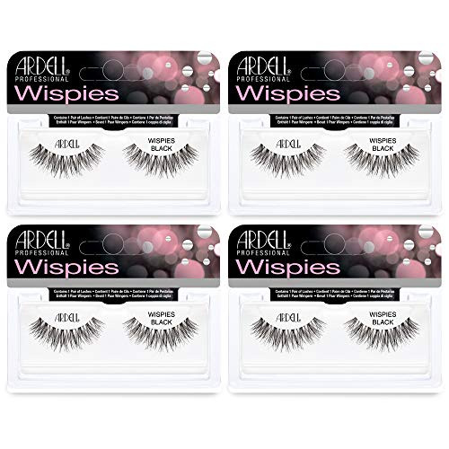 Ardell Wispies Eyelashes - Black Lightweight Natural Look False Eyelashes Reusable Strip Wispy Lashes 4 Pack