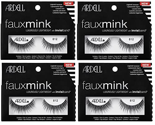 Ardell Faux Mink Lashes 812 - Lightweight with Invisiband Natural Look False Eyelashes 4 Pairs