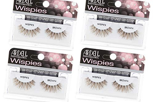 Ardell Wispies False Eyelashes - Brown Natural Look Wispy Lashes Lightweight & Reusable Strip Lashes 4 Pack