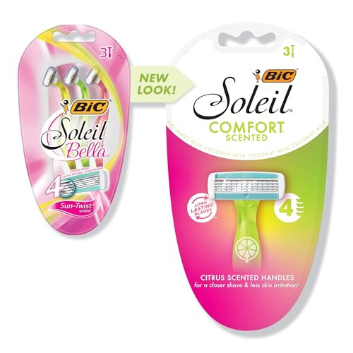 BIC Soleil Comfort Scented Disposable Razors for Women Sensitive Skin Razor with Aloe Vera and VItamin E Lubricating Strip and 4 Blades 3 Piece Razor Set
