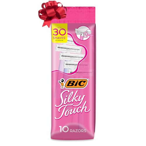 BIC Silky Touch Women's Disposable Razors With 2 Blades Pretty Pastel Razor Handles 10 Count Pack of Shaving Razors