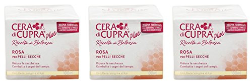 Cera di Cupra Plus "Rosa per Pelli Secche" Cream for Dry Skin Anti-age Formula - 3.4 Fluid Ounces (100ml) Jars (Pack of 3) [ Italian Import ]