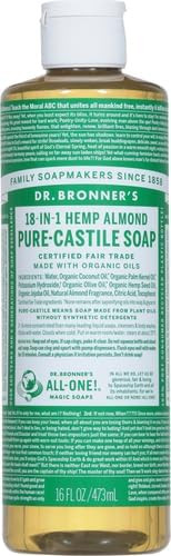 Dr. Bronner's 18-in-1 Hemp Almond Pure-Castile Liquid Soap 1 Pound (Pack of 1).